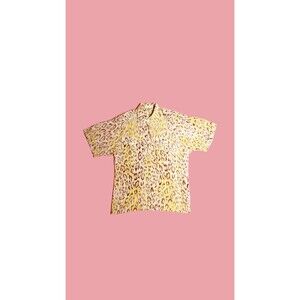 1980s ESCADA Margaretha Ley SILK Yellow Leopard Print Button Up. S-L